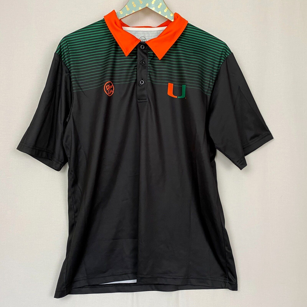 Dyme Life Miami Hurricanes Polo Shirt Mens Medium Black Quick Dry Short Sleeve